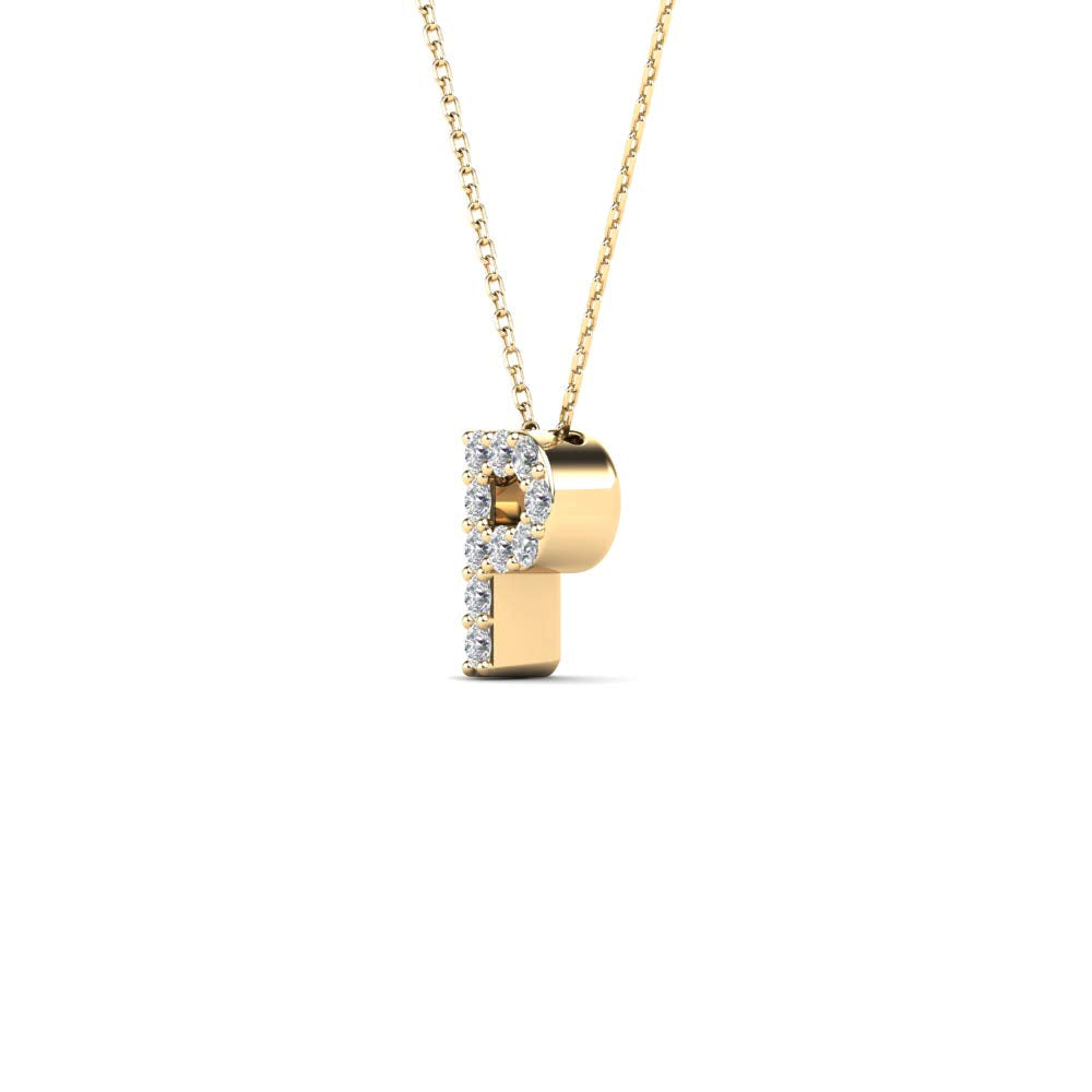 MauliJewels 0.10 Carat Natural White Diamond Initial "P" Pendant Necklace In 14K Yellow and White Gold with 18" Gold Cable Chain Mauli Jewels