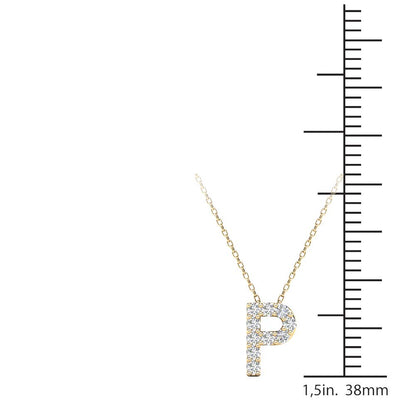 MauliJewels 0.10 Carat Natural White Diamond Initial "P" Pendant Necklace In 14K Yellow and White Gold with 18" Gold Cable Chain Mauli Jewels