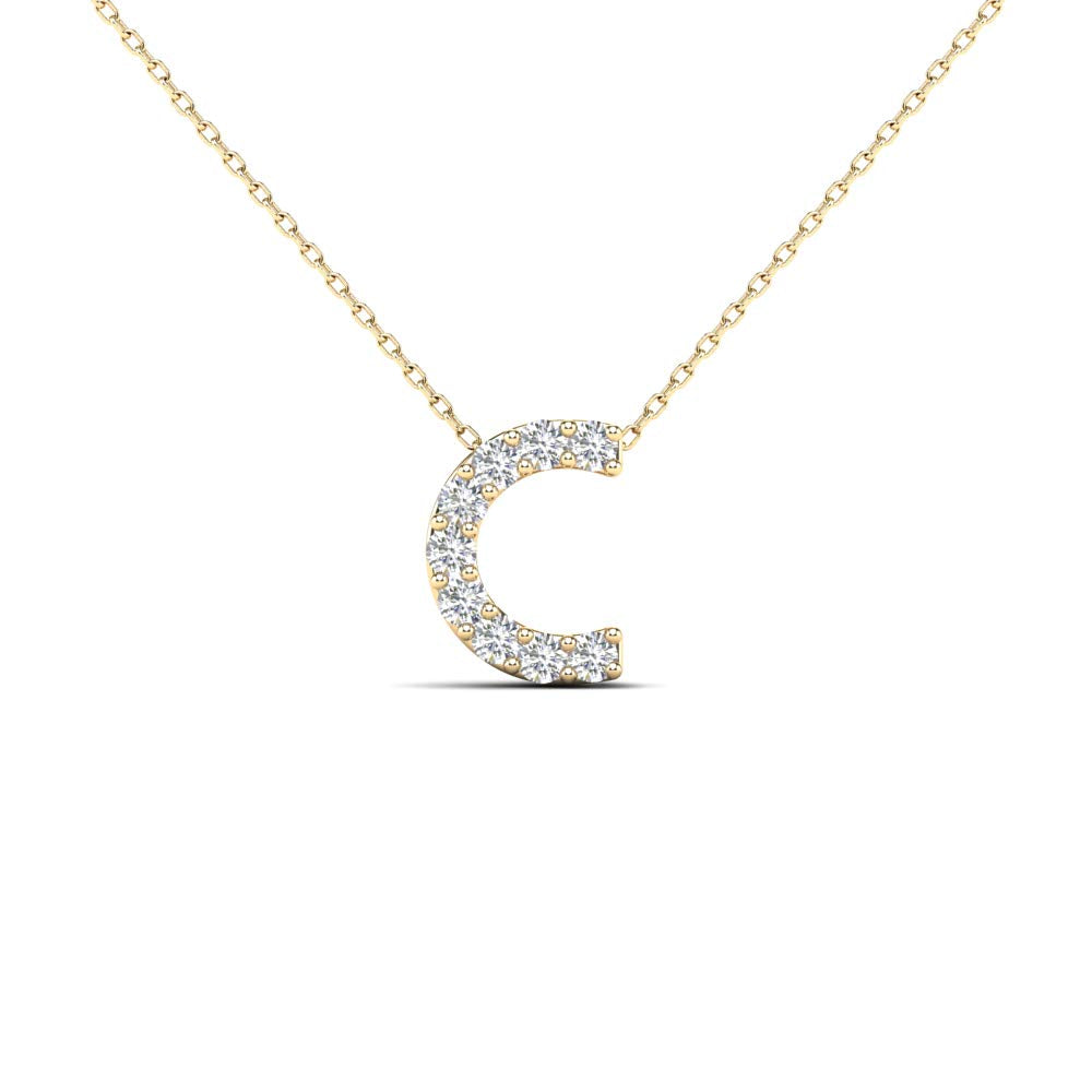 MauliJewels 0.09 Carat Natural White Diamond Initial "C" Pendant Necklace In 14K Yellow and White Gold with 18" Gold Cable Chain Mauli Jewels