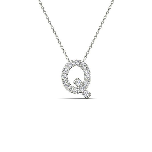 MauliJewels 0.14 Carat Natural White Diamond Initial "Q" Pendant Necklace In 14K Yellow and White Gold with 18" Gold Cable Chain Mauli Jewels