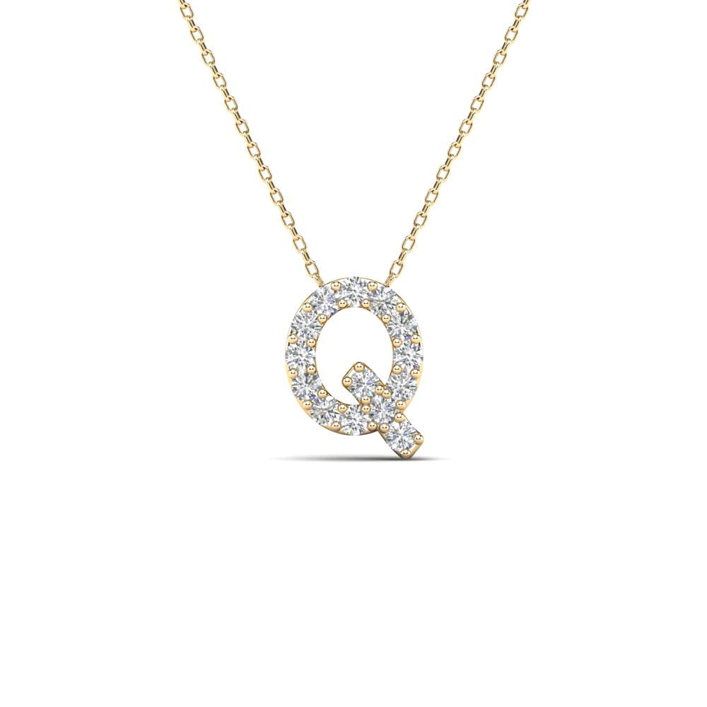 MauliJewels 0.14 Carat Natural White Diamond Initial "Q" Pendant Necklace In 14K Yellow and White Gold with 18" Gold Cable Chain Mauli Jewels