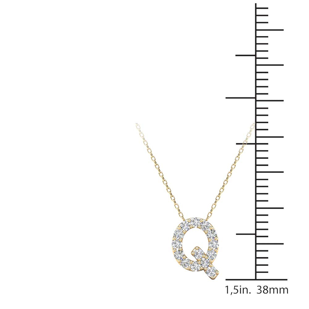 MauliJewels 0.14 Carat Natural White Diamond Initial "Q" Pendant Necklace In 14K Yellow and White Gold with 18" Gold Cable Chain Mauli Jewels