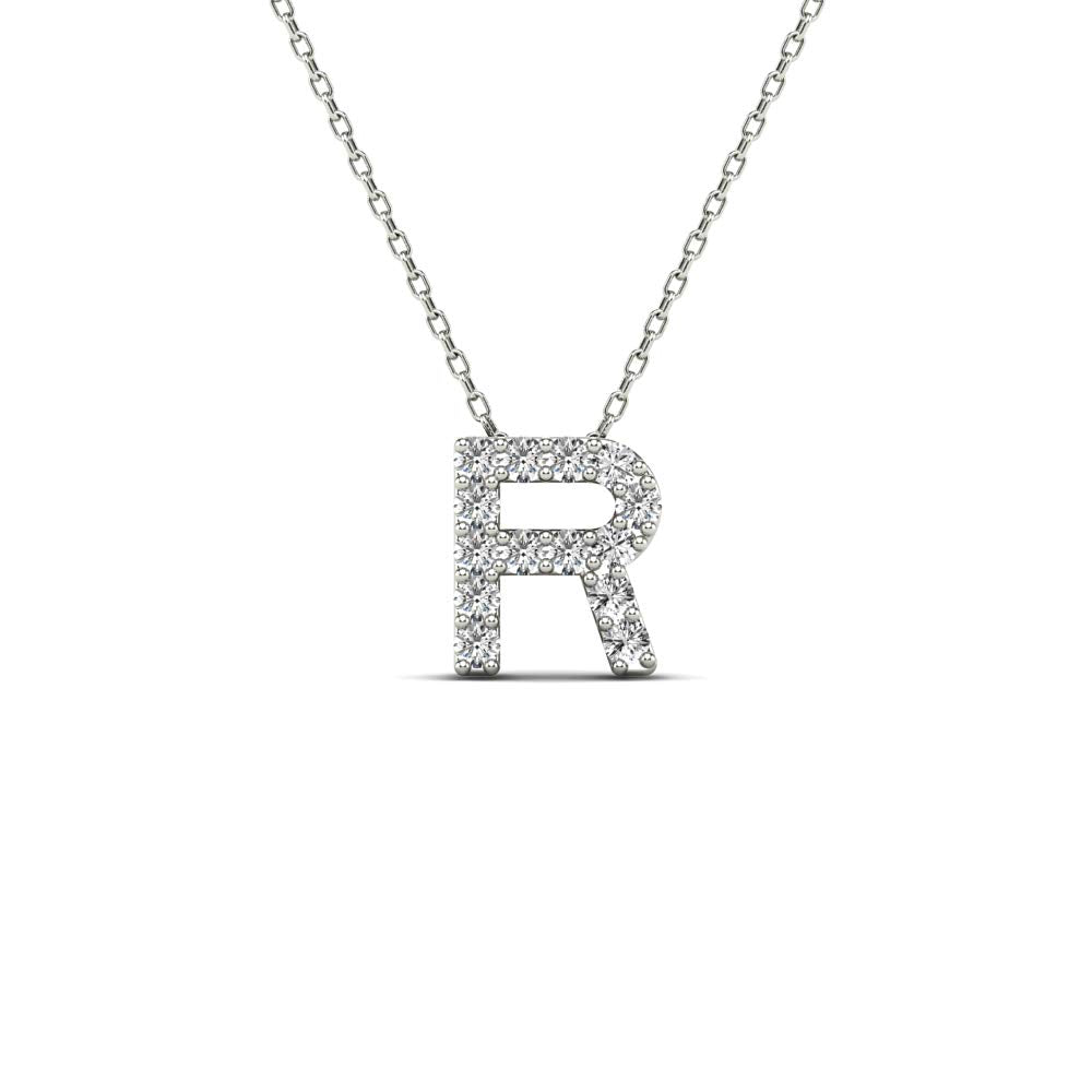 MauliJewels 0.12 Carat Natural White Diamond Initial "R" Pendant Necklace For Women In 14K Yellow and White Gold with 18" Gold Cable Chain. Mauli Jewels