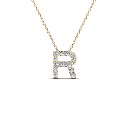 MauliJewels 0.12 Carat Natural White Diamond Initial "R" Pendant Necklace For Women In 14K Yellow and White Gold with 18" Gold Cable Chain. Mauli Jewels