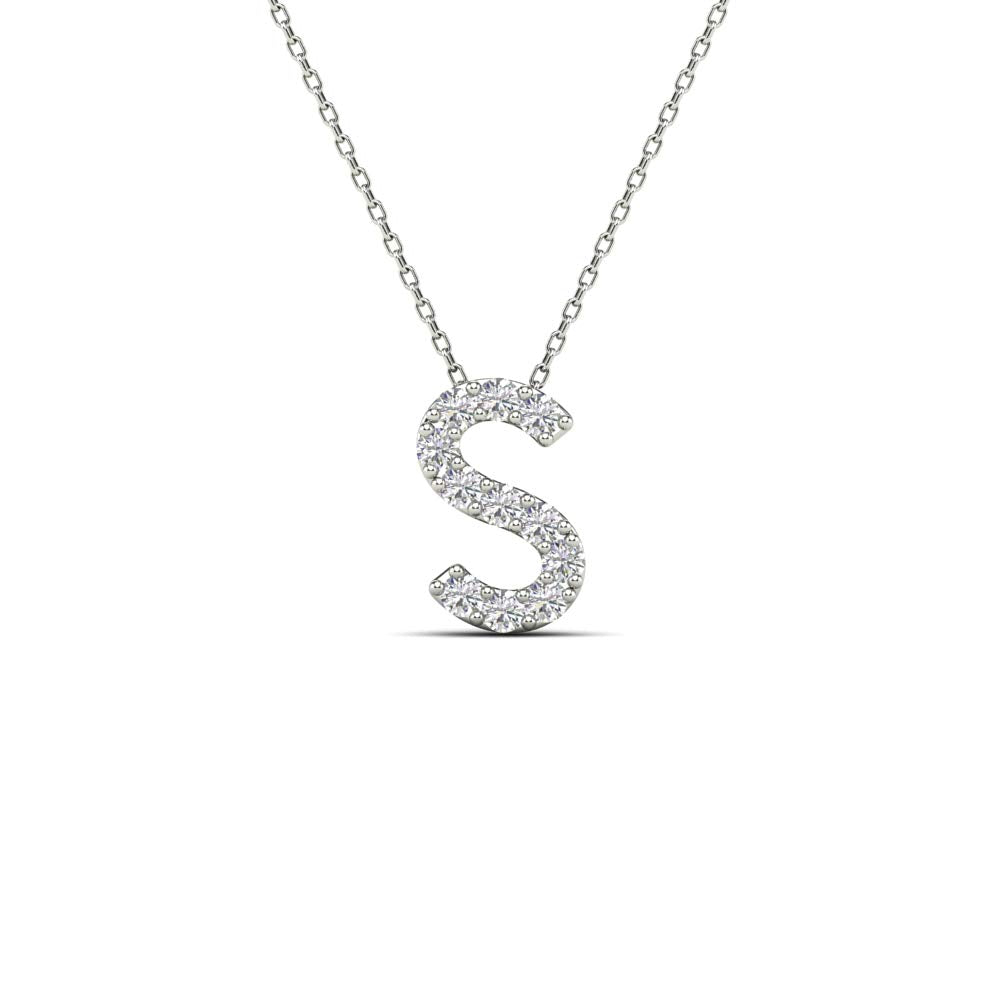 MauliJewels 0.11 Carat Natural White Diamond Initial "S" Pendant Necklace For Women In 14K Yellow and White Gold with 18" Gold Cable Chain Mauli Jewels