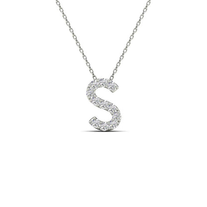 MauliJewels 0.11 Carat Natural White Diamond Initial "S" Pendant Necklace For Women In 14K Yellow and White Gold with 18" Gold Cable Chain Mauli Jewels