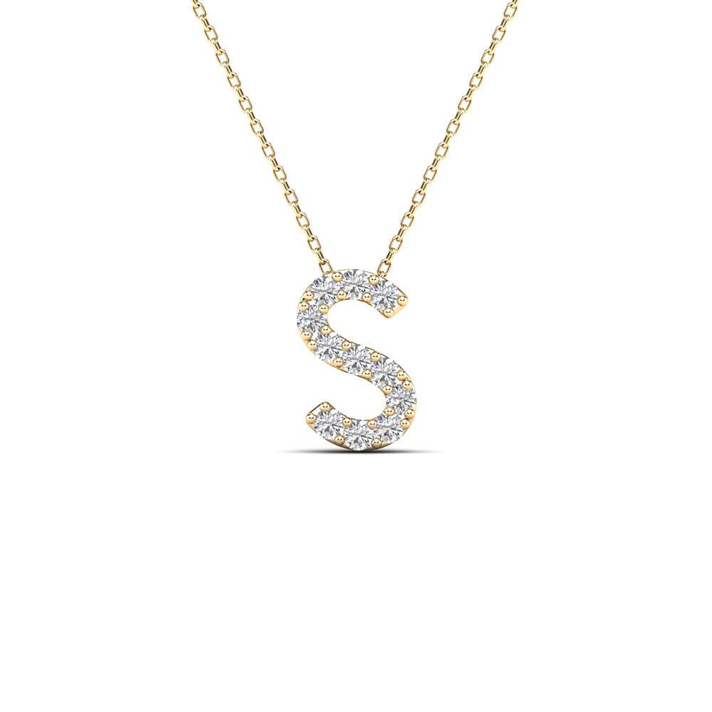 MauliJewels 0.11 Carat Natural White Diamond Initial "S" Pendant Necklace For Women In 14K Yellow and White Gold with 18" Gold Cable Chain Mauli Jewels