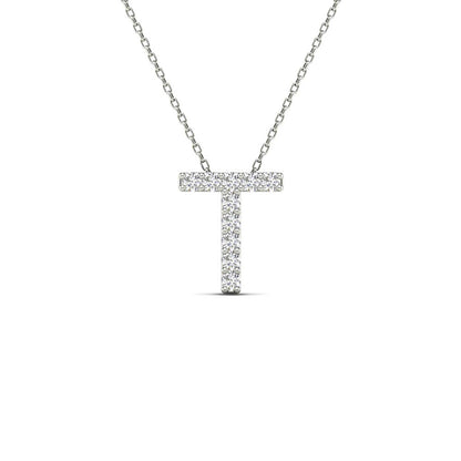 MauliJewels 0.10 Carat Natural White Diamond Initial "T" Pendant Necklace For Women In 14K Yellow and White Gold with 18" Gold Cable Chain Mauli Jewels