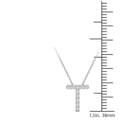 MauliJewels 0.10 Carat Natural White Diamond Initial "T" Pendant Necklace For Women In 14K Yellow and White Gold with 18" Gold Cable Chain Mauli Jewels