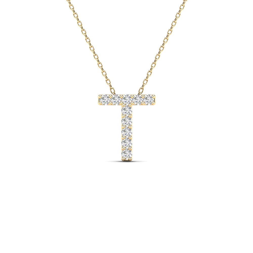 MauliJewels 0.10 Carat Natural White Diamond Initial "T" Pendant Necklace For Women In 14K Yellow and White Gold with 18" Gold Cable Chain Mauli Jewels