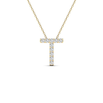 MauliJewels 0.10 Carat Natural White Diamond Initial "T" Pendant Necklace For Women In 14K Yellow and White Gold with 18" Gold Cable Chain Mauli Jewels