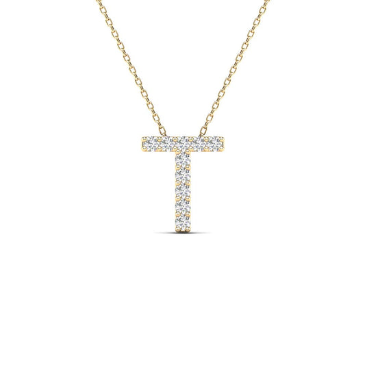 MauliJewels 0.10 Carat Natural White Diamond Initial "T" Pendant Necklace For Women In 14K Yellow and White Gold with 18" Gold Cable Chain Mauli Jewels