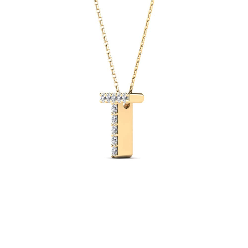 MauliJewels 0.10 Carat Natural White Diamond Initial "T" Pendant Necklace For Women In 14K Yellow and White Gold with 18" Gold Cable Chain Mauli Jewels