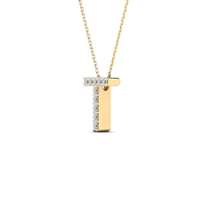 MauliJewels 0.10 Carat Natural White Diamond Initial "T" Pendant Necklace For Women In 14K Yellow and White Gold with 18" Gold Cable Chain Mauli Jewels