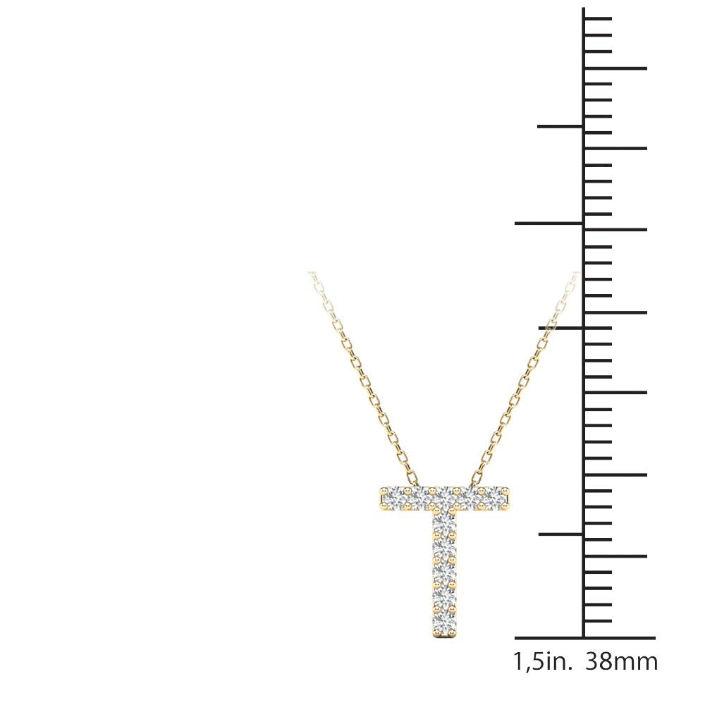 MauliJewels 0.10 Carat Natural White Diamond Initial "T" Pendant Necklace For Women In 14K Yellow and White Gold with 18" Gold Cable Chain Mauli Jewels