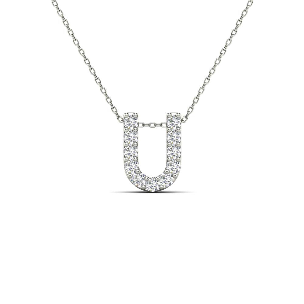 MauliJewels 0.11 Carat Natural White Diamond Initial "U" Pendant Necklace In 14K Yellow and White Gold with 18" Gold Cable Chain Mauli Jewels