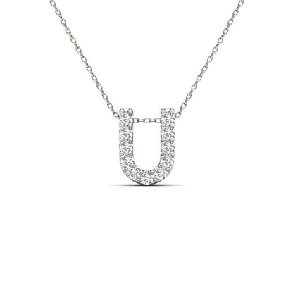 MauliJewels 0.11 Carat Natural White Diamond Initial "U" Pendant Necklace In 14K Yellow and White Gold with 18" Gold Cable Chain Mauli Jewels