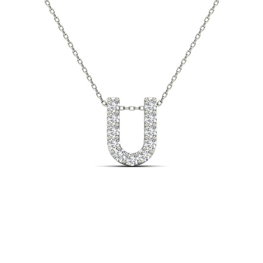 MauliJewels 0.11 Carat Natural White Diamond Initial "U" Pendant Necklace In 14K Yellow and White Gold with 18" Gold Cable Chain Mauli Jewels