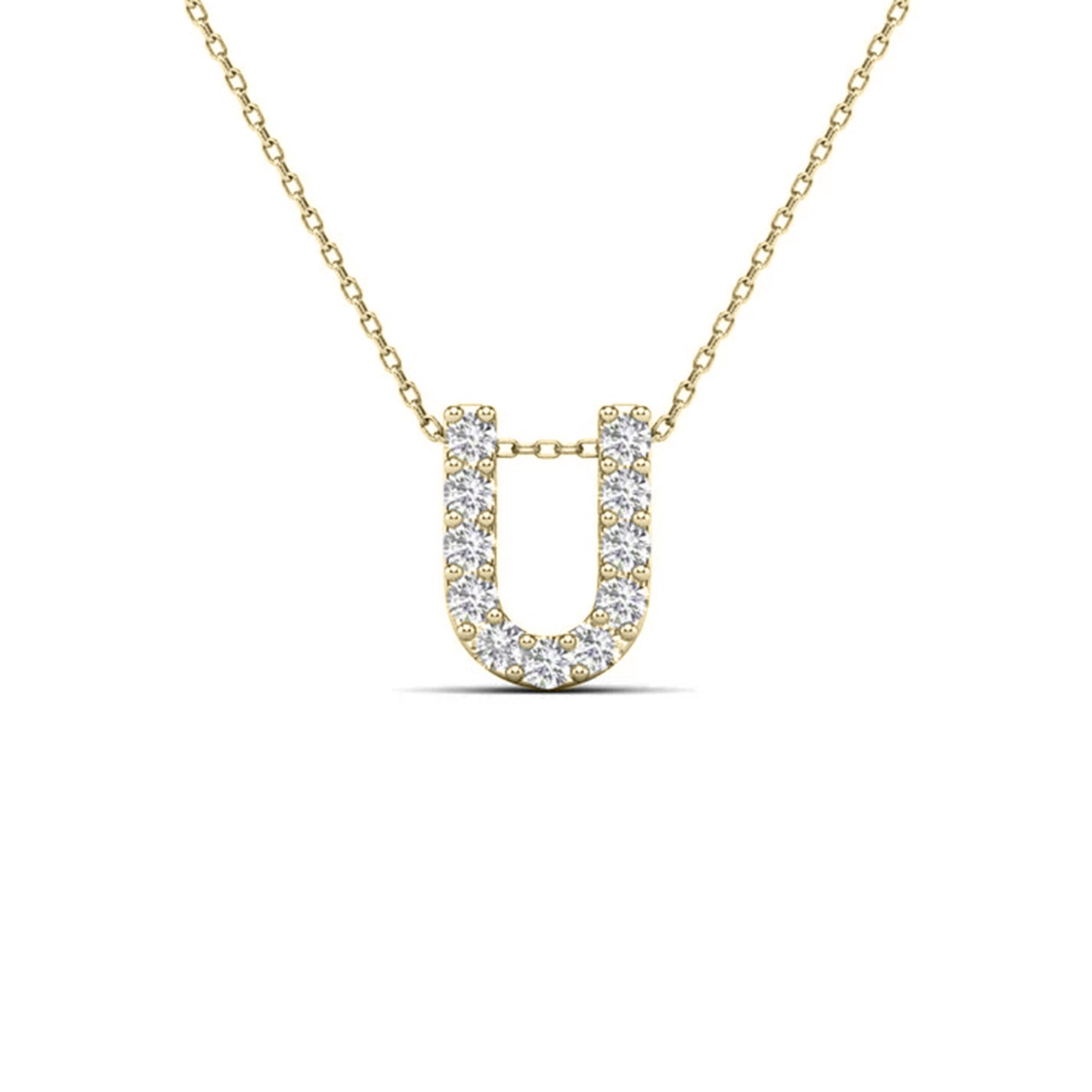 MauliJewels 0.11 Carat Natural White Diamond Initial "U" Pendant Necklace In 14K Yellow and White Gold with 18" Gold Cable Chain