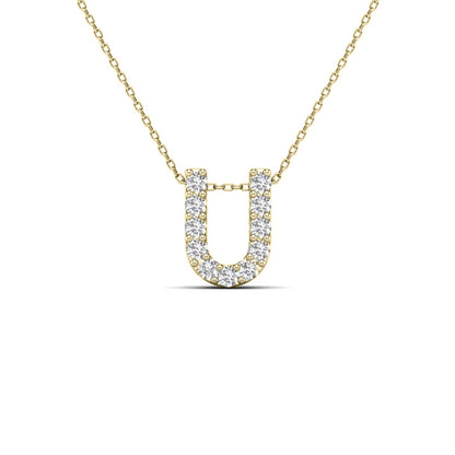 MauliJewels 0.11 Carat Natural White Diamond Initial "U" Pendant Necklace In 14K Yellow and White Gold with 18" Gold Cable Chain