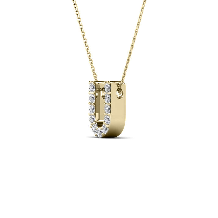 MauliJewels 0.11 Carat Natural White Diamond Initial "U" Pendant Necklace In 14K Yellow and White Gold with 18" Gold Cable Chain