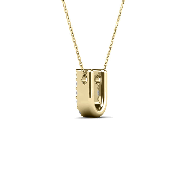 MauliJewels 0.11 Carat Natural White Diamond Initial "U" Pendant Necklace In 14K Yellow and White Gold with 18" Gold Cable Chain