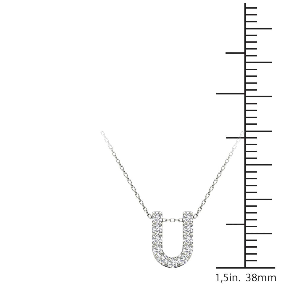 MauliJewels 0.11 Carat Natural White Diamond Initial "U" Pendant Necklace In 14K Yellow and White Gold with 18" Gold Cable Chain Mauli Jewels