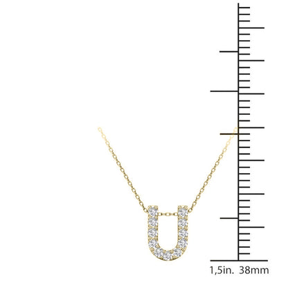 MauliJewels 0.11 Carat Natural White Diamond Initial "U" Pendant Necklace In 14K Yellow and White Gold with 18" Gold Cable Chain