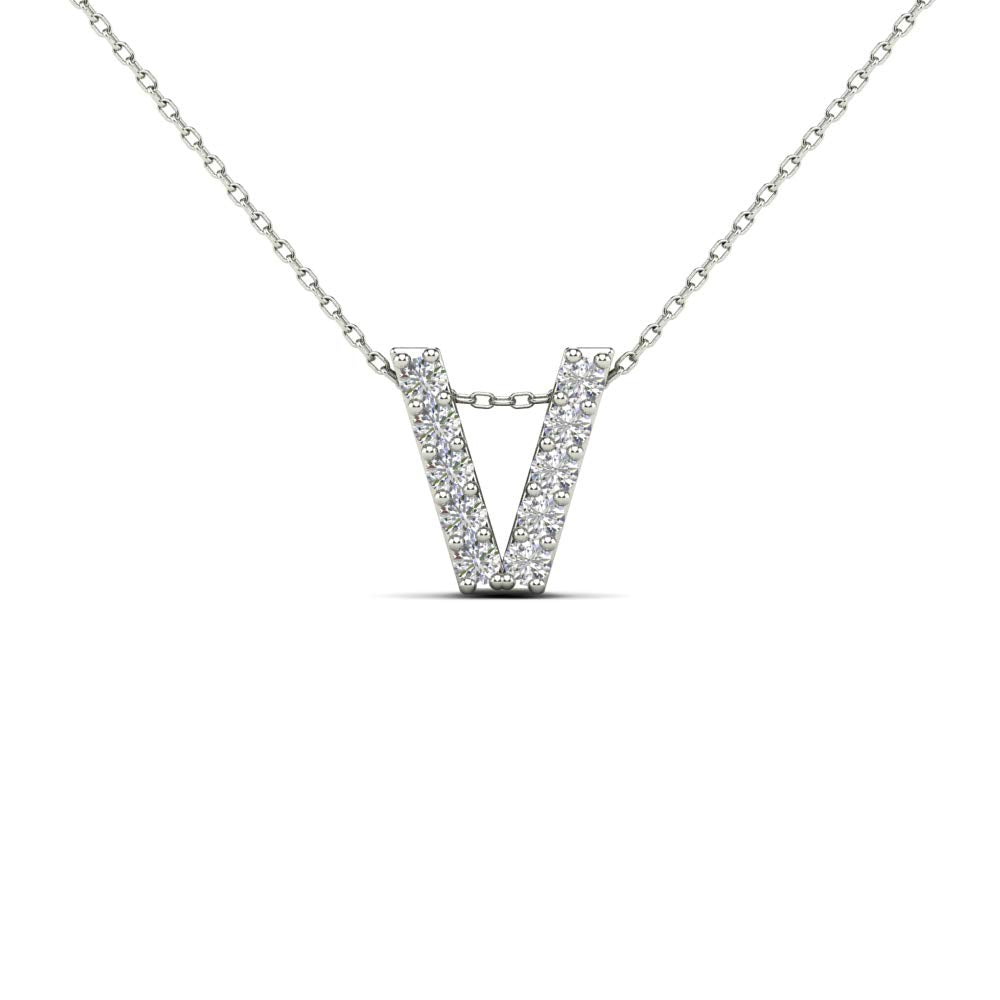 MauliJewels 0.10 Carat Natural White Diamond Initial "V" Pendant Necklace For Women In 14K Yellow and White Gold with 18" Gold Cable Chain Mauli Jewels