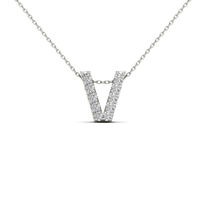 MauliJewels 0.10 Carat Natural White Diamond Initial "V" Pendant Necklace For Women In 14K Yellow and White Gold with 18" Gold Cable Chain Mauli Jewels