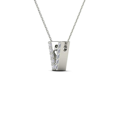 MauliJewels 0.10 Carat Natural White Diamond Initial "V" Pendant Necklace For Women In 14K Yellow and White Gold with 18" Gold Cable Chain Mauli Jewels