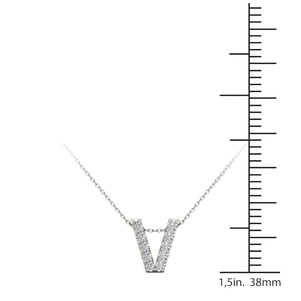 MauliJewels 0.10 Carat Natural White Diamond Initial "V" Pendant Necklace For Women In 14K Yellow and White Gold with 18" Gold Cable Chain Mauli Jewels