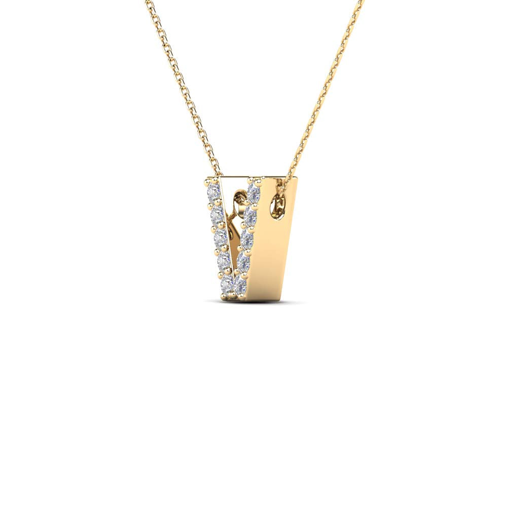 MauliJewels 0.10 Carat Natural White Diamond Initial "V" Pendant Necklace For Women In 14K Yellow and White Gold with 18" Gold Cable Chain Mauli Jewels