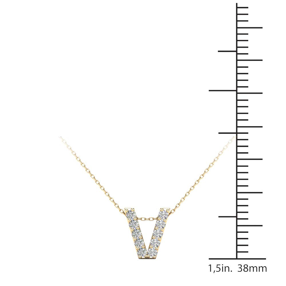 MauliJewels 0.10 Carat Natural White Diamond Initial "V" Pendant Necklace For Women In 14K Yellow and White Gold with 18" Gold Cable Chain Mauli Jewels