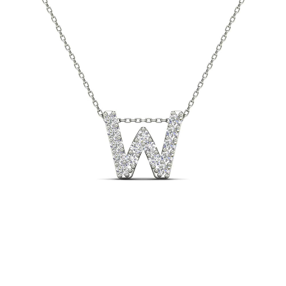 MauliJewels 0.15 Carat Natural White Diamond Initial "W" Pendant Necklace For Women In 14K Yellow and White Gold with 18" Gold Cable Chain Mauli Jewels