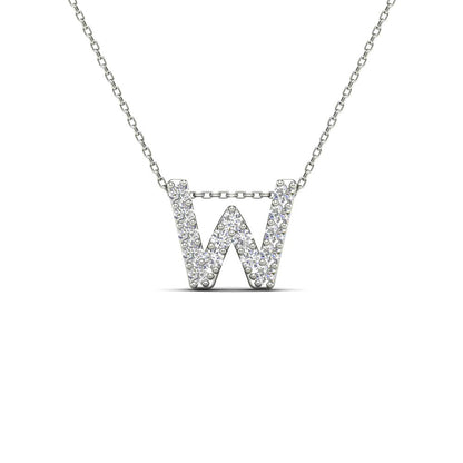 MauliJewels 0.15 Carat Natural White Diamond Initial "W" Pendant Necklace For Women In 14K Yellow and White Gold with 18" Gold Cable Chain Mauli Jewels