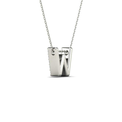 MauliJewels 0.15 Carat Natural White Diamond Initial "W" Pendant Necklace For Women In 14K Yellow and White Gold with 18" Gold Cable Chain Mauli Jewels