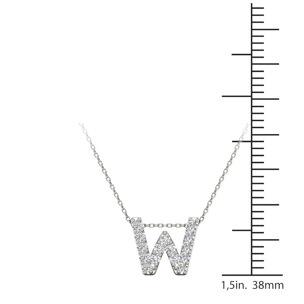 MauliJewels 0.15 Carat Natural White Diamond Initial "W" Pendant Necklace For Women In 14K Yellow and White Gold with 18" Gold Cable Chain Mauli Jewels