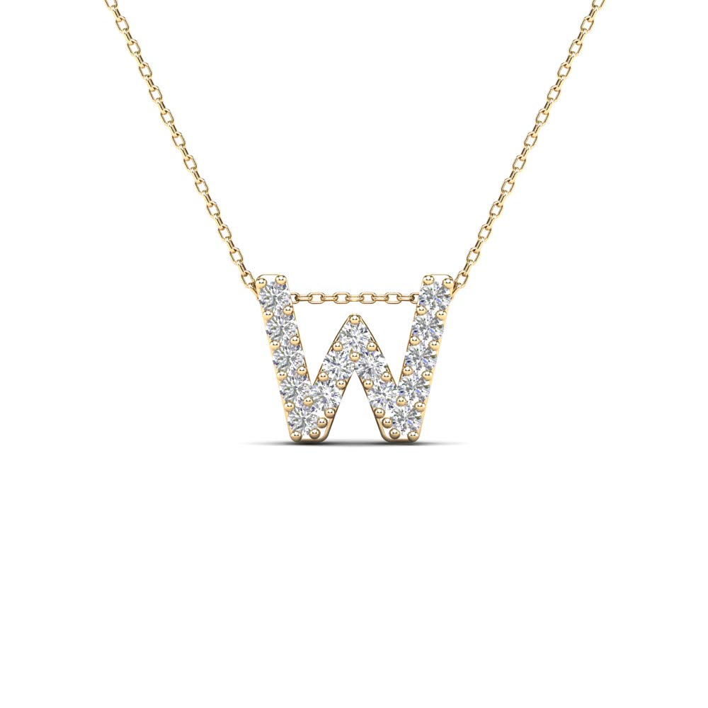 MauliJewels 0.15 Carat Natural White Diamond Initial "W" Pendant Necklace For Women In 14K Yellow and White Gold with 18" Gold Cable Chain Mauli Jewels