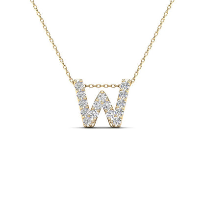 MauliJewels 0.15 Carat Natural White Diamond Initial "W" Pendant Necklace For Women In 14K Yellow and White Gold with 18" Gold Cable Chain Mauli Jewels