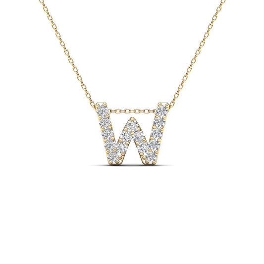 MauliJewels 0.15 Carat Natural White Diamond Initial "W" Pendant Necklace For Women In 14K Yellow and White Gold with 18" Gold Cable Chain Mauli Jewels