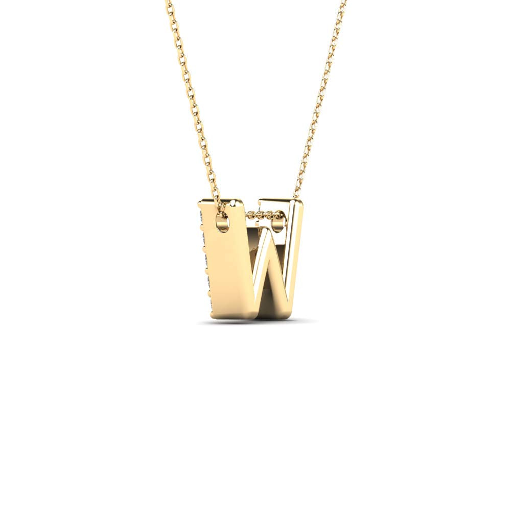 MauliJewels 0.15 Carat Natural White Diamond Initial "W" Pendant Necklace For Women In 14K Yellow and White Gold with 18" Gold Cable Chain Mauli Jewels