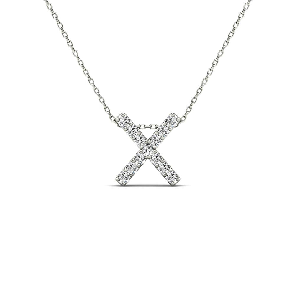 MauliJewels 0.13 Carat Natural Diamond Initial "X" Pendant Necklace In 14K Yellow and White Gold with 18" Gold Cable Chain Mauli Jewels