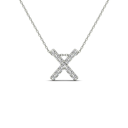 MauliJewels 0.13 Carat Natural Diamond Initial "X" Pendant Necklace In 14K Yellow and White Gold with 18" Gold Cable Chain Mauli Jewels