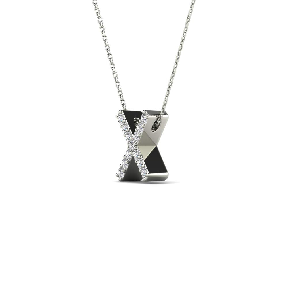 MauliJewels 0.13 Carat Natural Diamond Initial "X" Pendant Necklace In 14K Yellow and White Gold with 18" Gold Cable Chain Mauli Jewels