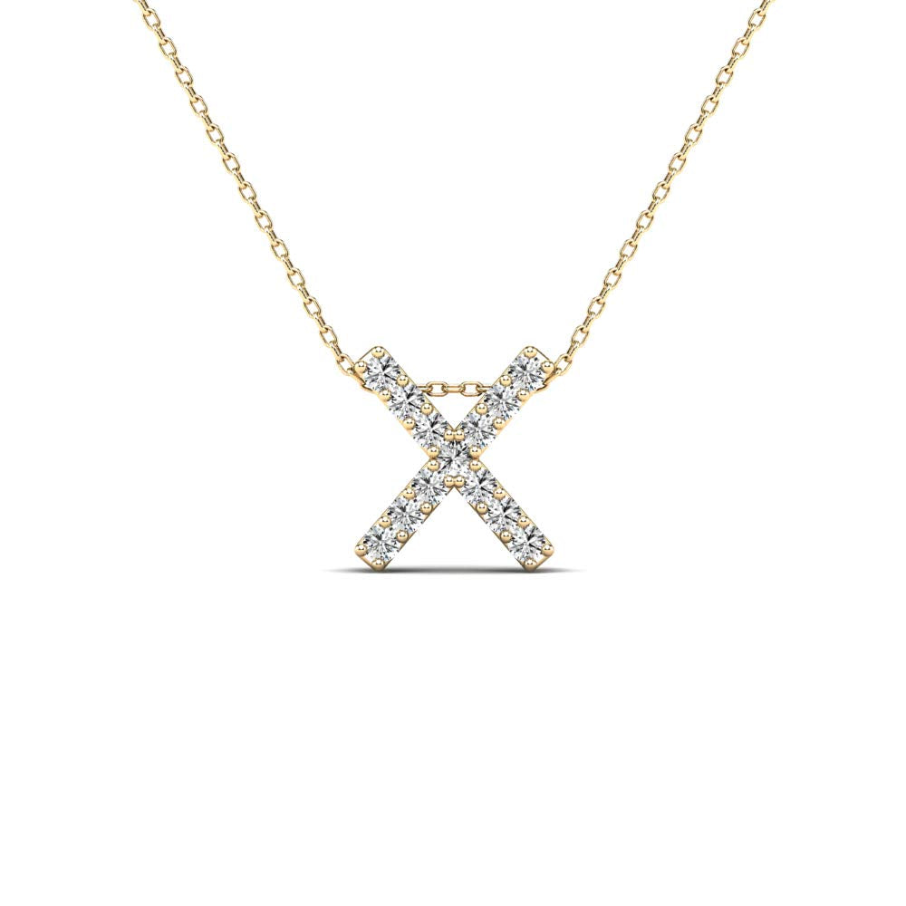 MauliJewels 0.13 Carat Natural Diamond Initial "X" Pendant Necklace In 14K Yellow and White Gold with 18" Gold Cable Chain Mauli Jewels