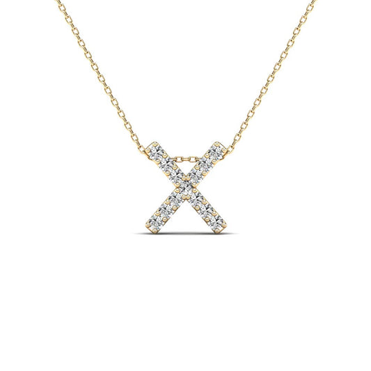 MauliJewels 0.13 Carat Natural Diamond Initial "X" Pendant Necklace In 14K Yellow and White Gold with 18" Gold Cable Chain Mauli Jewels