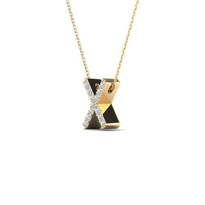 MauliJewels 0.13 Carat Natural Diamond Initial "X" Pendant Necklace In 14K Yellow and White Gold with 18" Gold Cable Chain Mauli Jewels