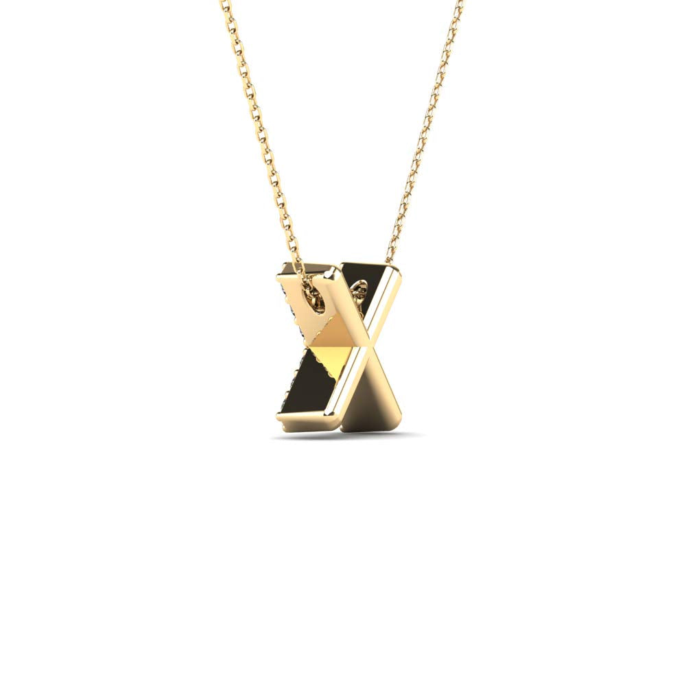 MauliJewels 0.13 Carat Natural Diamond Initial "X" Pendant Necklace In 14K Yellow and White Gold with 18" Gold Cable Chain Mauli Jewels