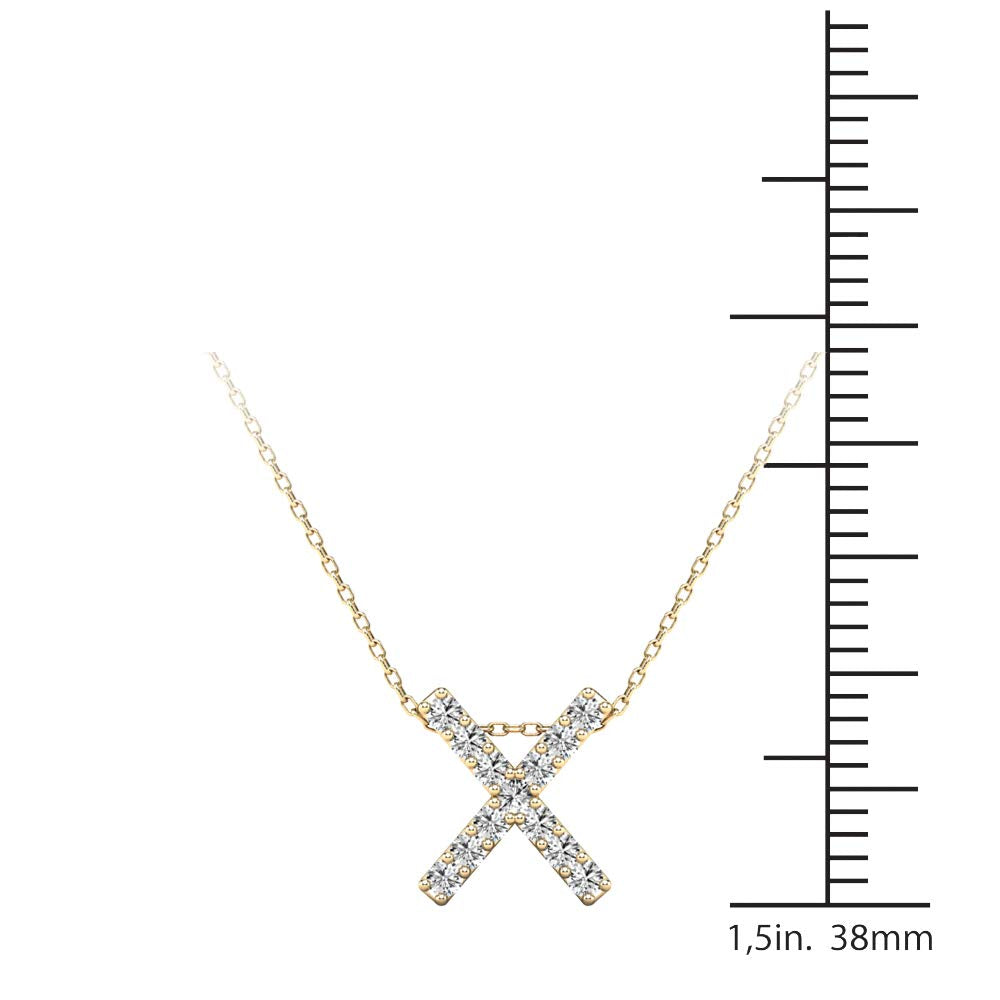 MauliJewels 0.13 Carat Natural Diamond Initial "X" Pendant Necklace In 14K Yellow and White Gold with 18" Gold Cable Chain Mauli Jewels